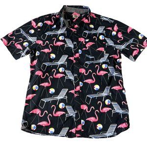 Vans Mens Shirt Size Large Black Flamingo Beach Party Button Short Sleeve Casual
